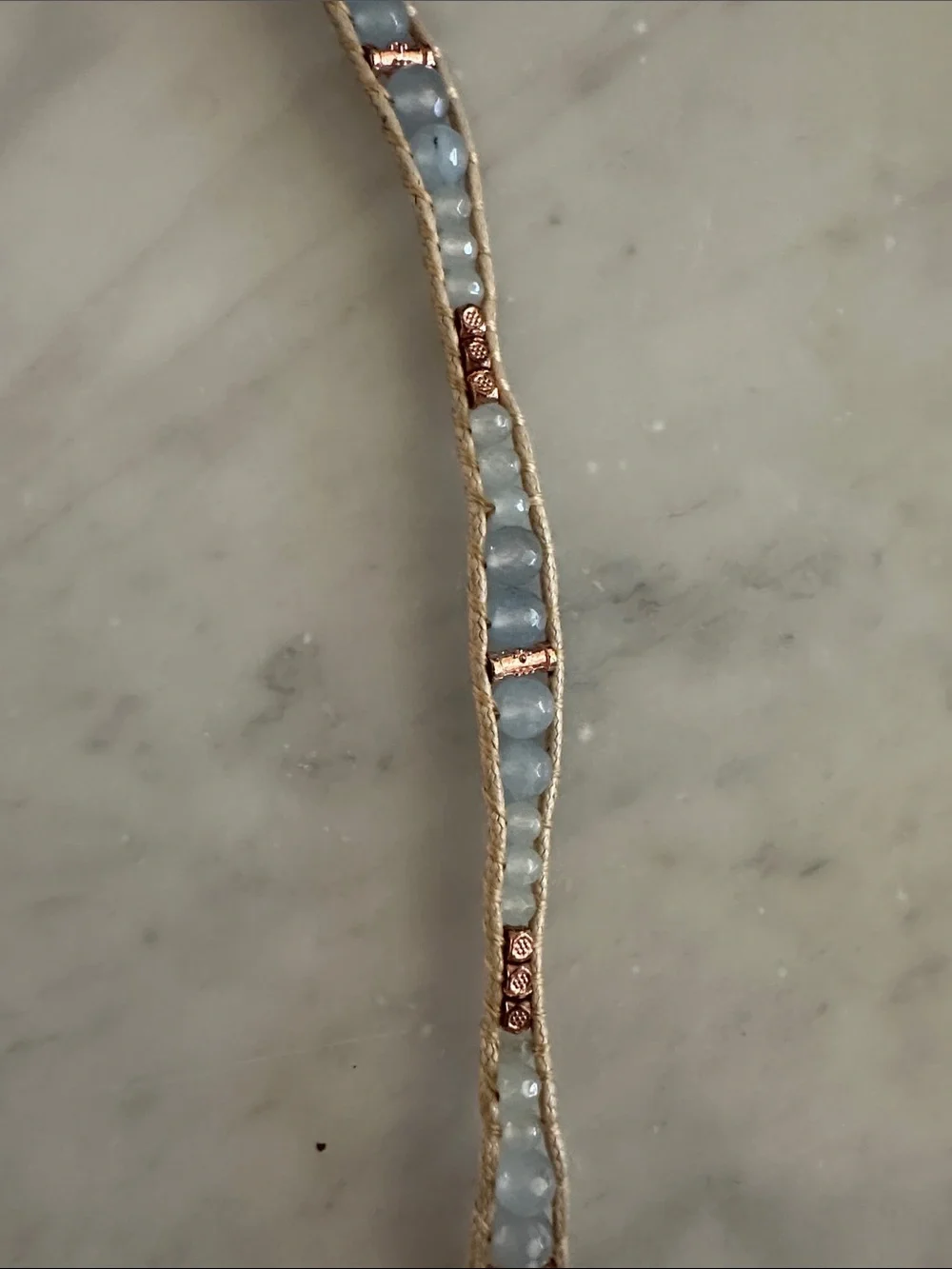 Handcrafted Light Blue Bead Wrap Bracelet with Rose Gold Accents - Picture 6 of 6